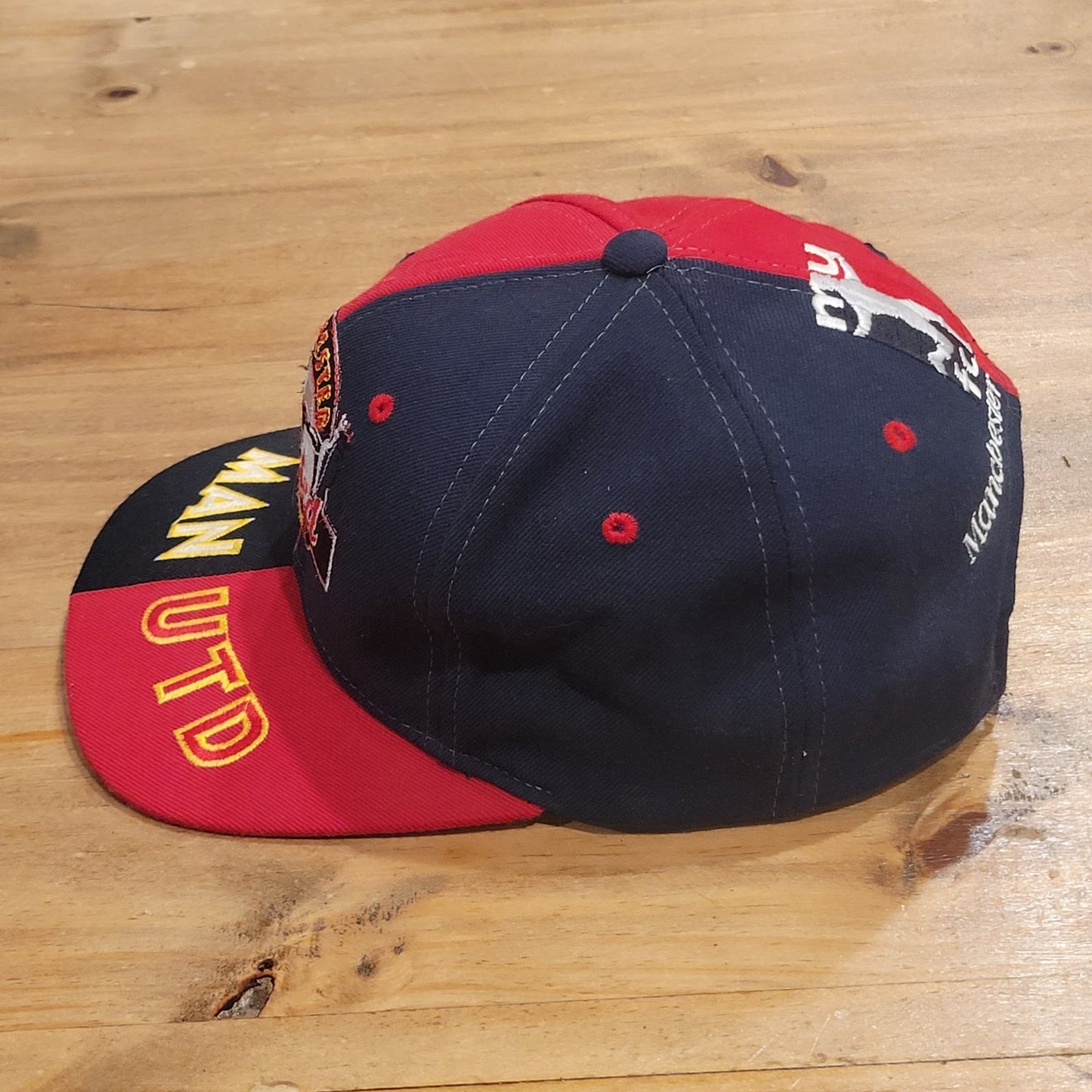 Vintage Machester United Hat Snapback Black Red FC Split Man UTD 90s Wool Blend