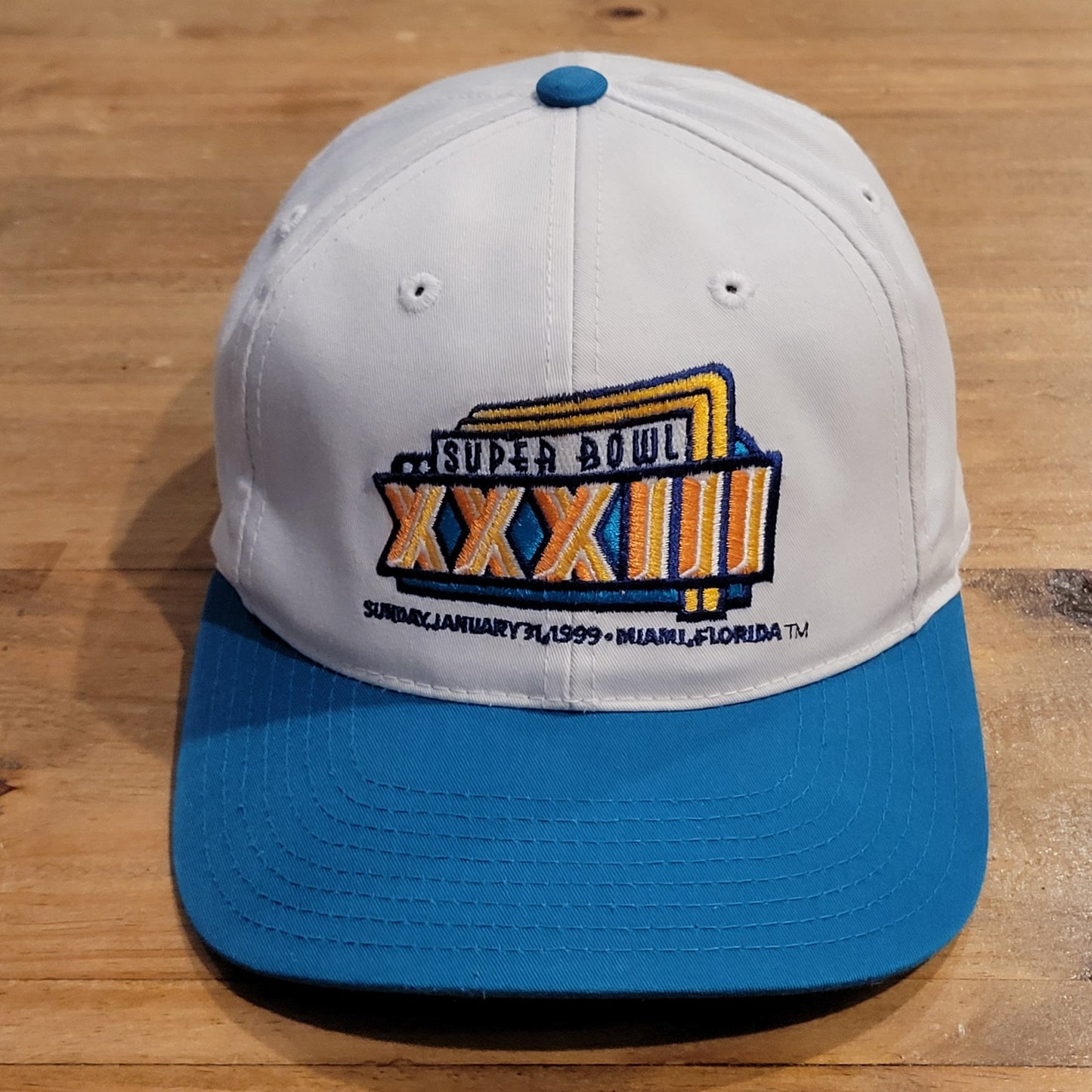 Vintage Super Bowl XXXIII Hat Snapback Black ANNCO Denver Broncos Miami FL White