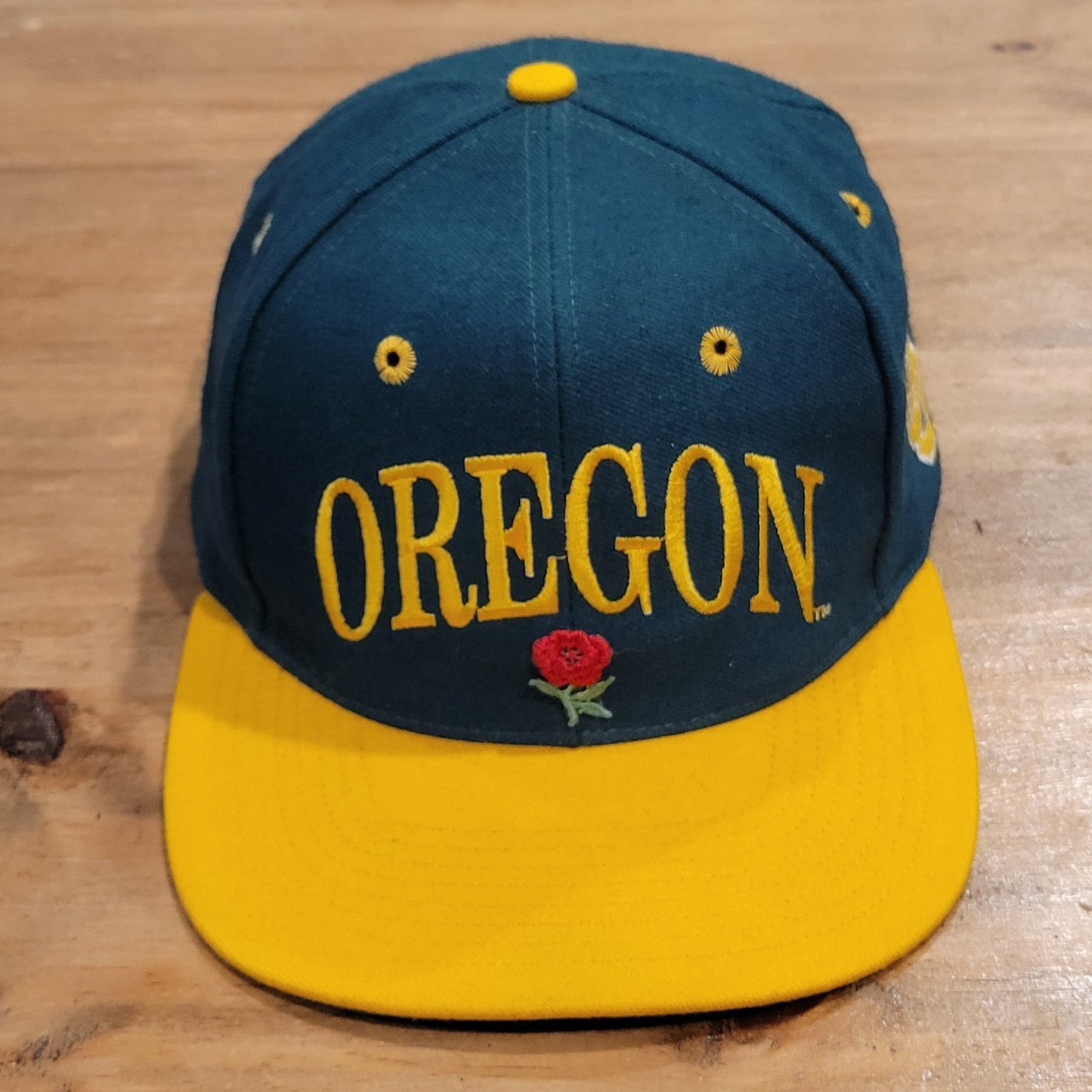 Vintage Oregon Ducks Hat The Game Wool Arch Spell Out Snapback Green 90s