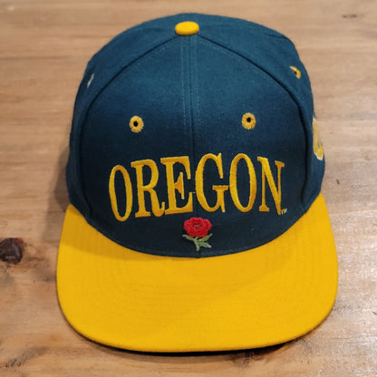 Vintage Oregon Ducks Hat The Game Wool Arch Spell Out Snapback Green 90s