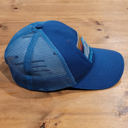 Patagonia Trucker Hat Cap Snapback Blue Embroidered Mountains Mesh Back Outdoor