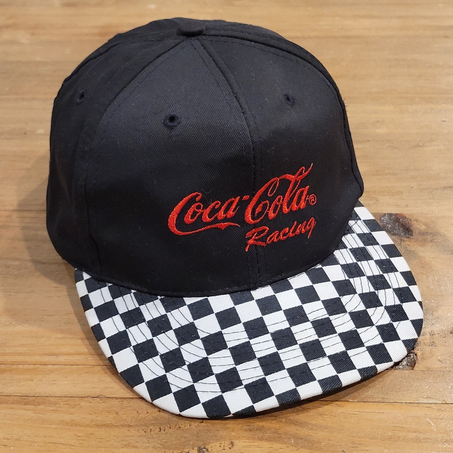Vintage Coca-Cola Racing Hat Snapback Black Checker Flag Bill Race Car One Size