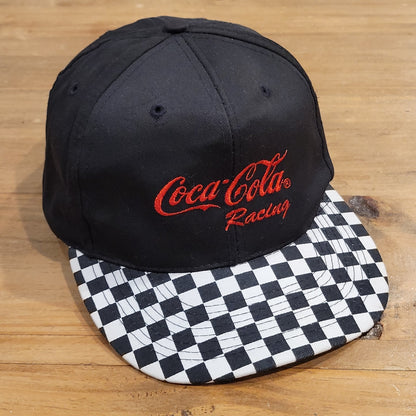 Vintage Coca-Cola Racing Hat Snapback Black Checker Flag Bill Race Car One Size