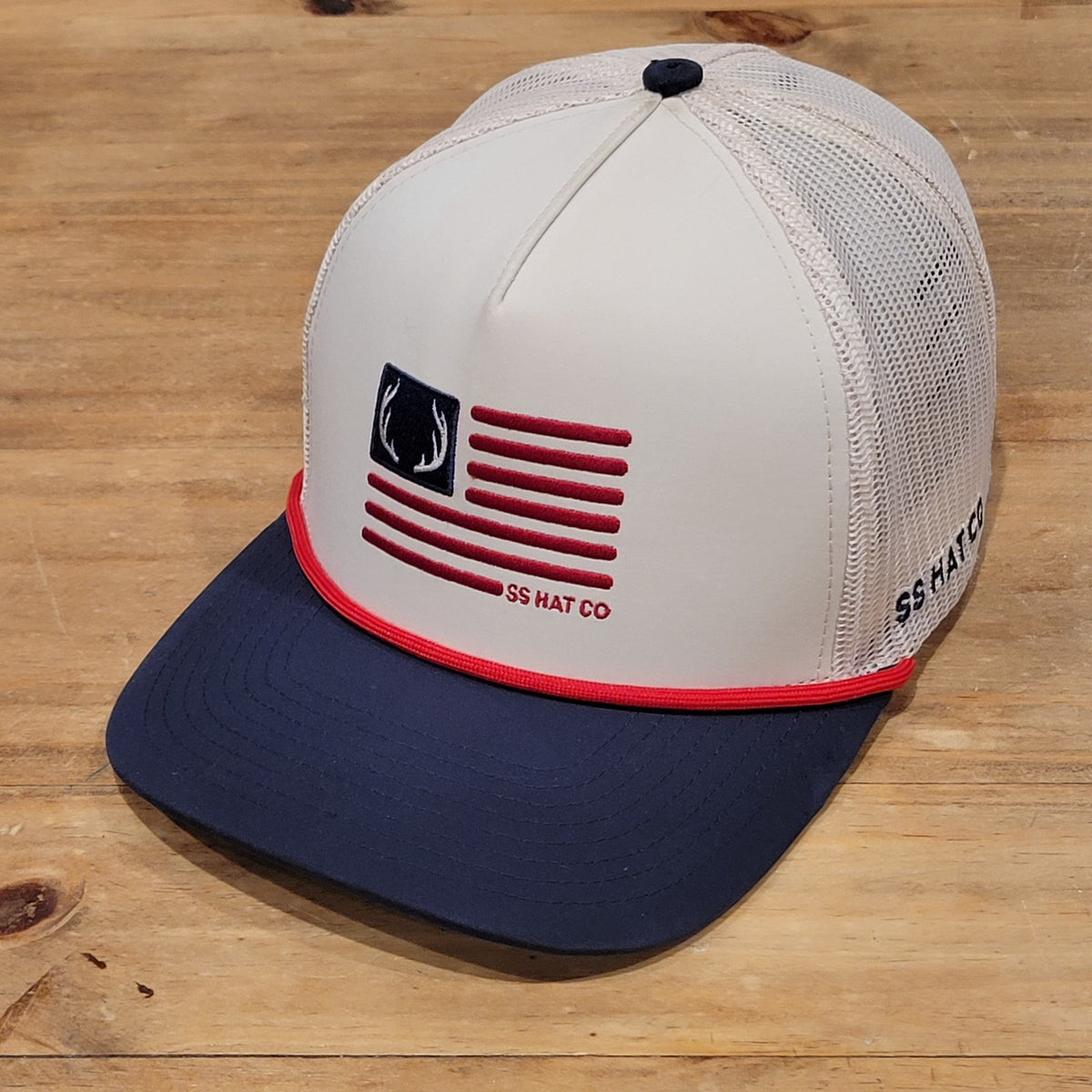Southern String Hat Co Snapback Deer USA Flag Rope Mesh Back Brown Outdoor