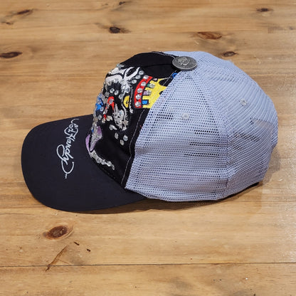 Ed Hardy Hat Cap Snapback Cat Jewels Bedazzle Christian Audigier Black Y2K USA