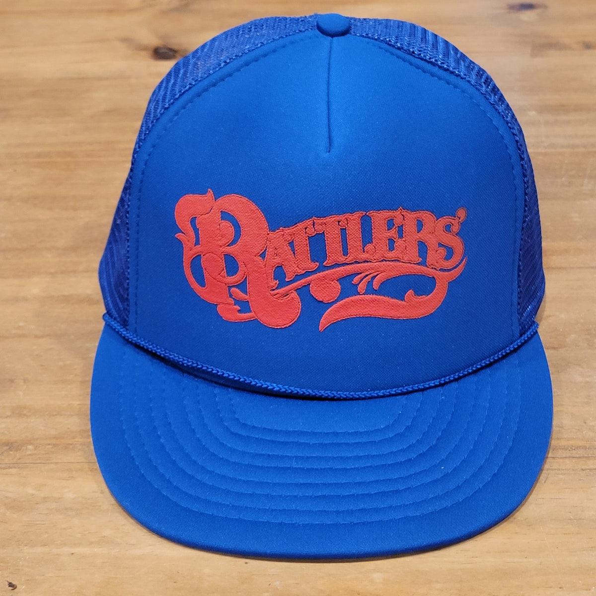 Vintage Rattlers' Hat Snapback Trucker 80s 90s Blue Red Spell Out