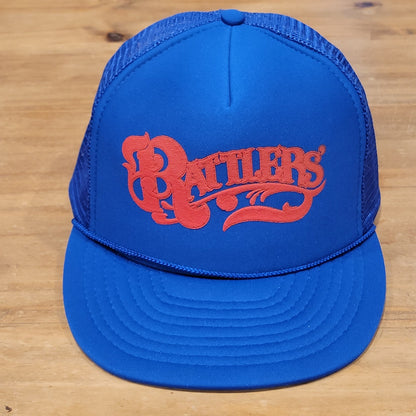 Vintage Rattlers' Hat Snapback Trucker 80s 90s Blue Red Spell Out