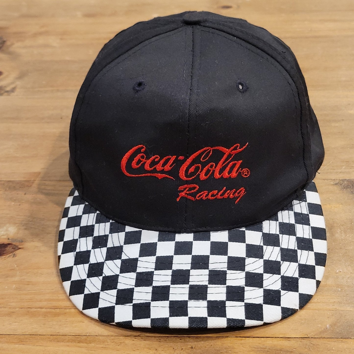Vintage Coca-Cola Racing Hat Snapback Black Checker Flag Bill Race Car One Size