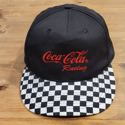 Vintage Coca-Cola Racing Hat Snapback Black Checker Flag Bill Race Car One Size