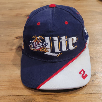 Vintage Miller Lite Rusty Wallace NASCAR Hat Snapback Blue White 90s #2 Racing