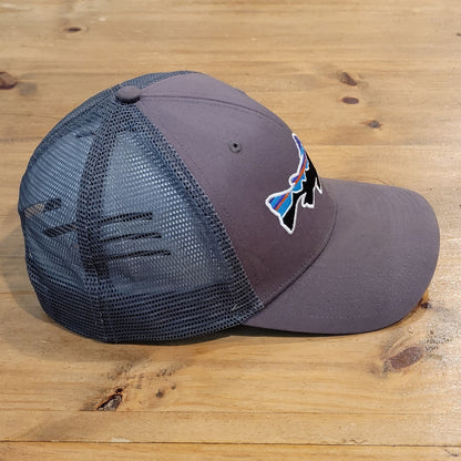 Patagonia Hat Cap Snapback Fish Trout Fitz Roy Trucker Mesh Back Gray One Size