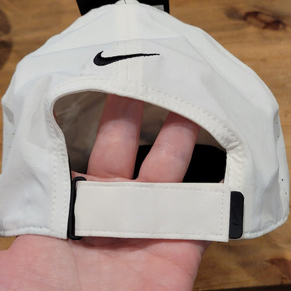 Nike Aero Bill Panel HAt Cap Strap Back White Black Swoosh Running Adjustable