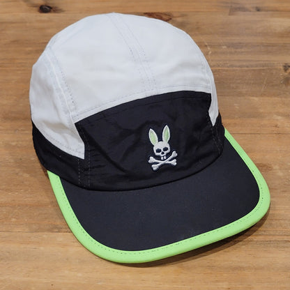 Psycho Bunny 5 Panel Hat Cap One Size Black White Green Lightweight Adjustable