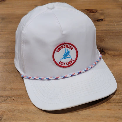 Swinomish Golf Links Hat Snapback Imperial White Rope One Size Patch Washington