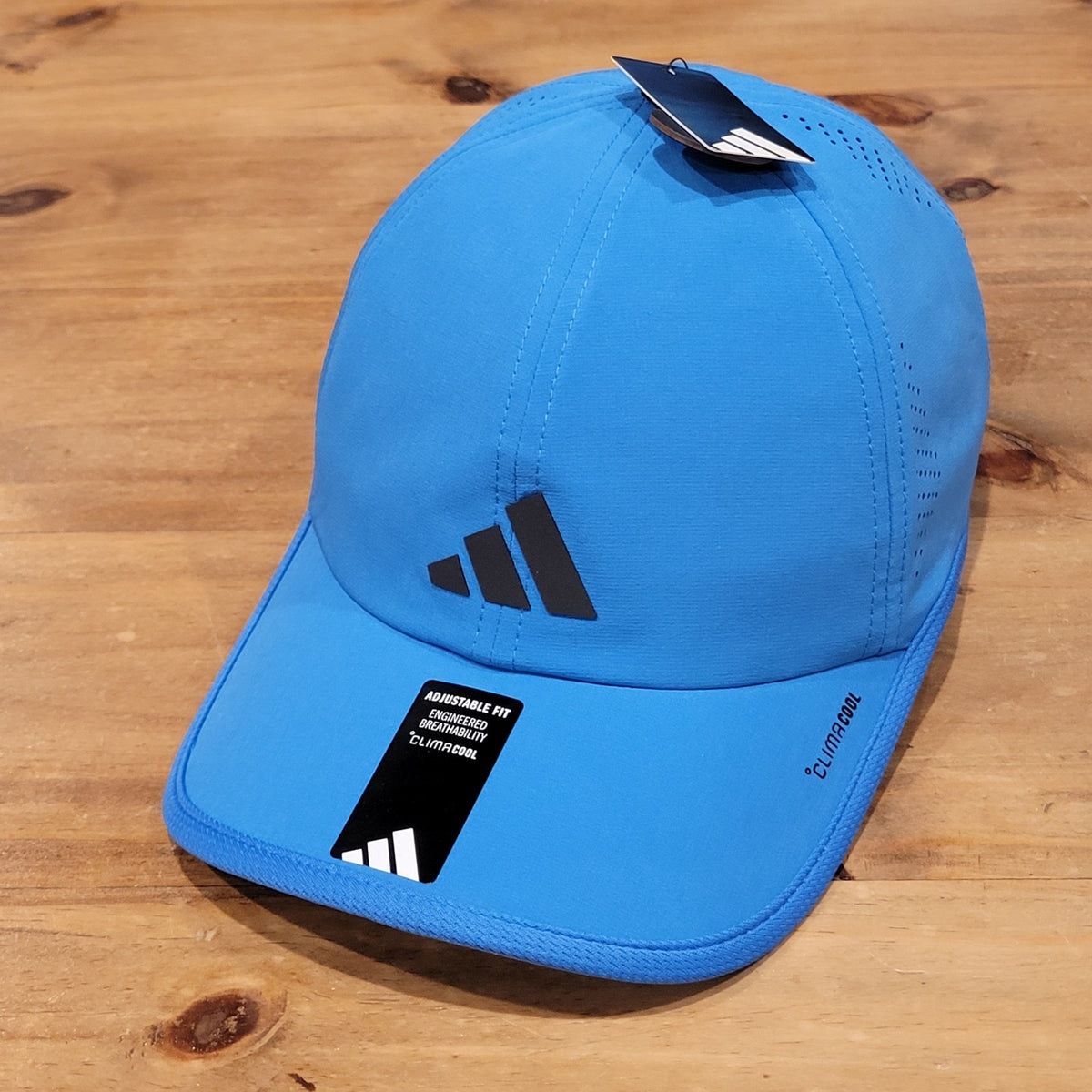 Adidas Hat Cap Strap Back Blue Black 3 Stripe Logo Lightweight Running