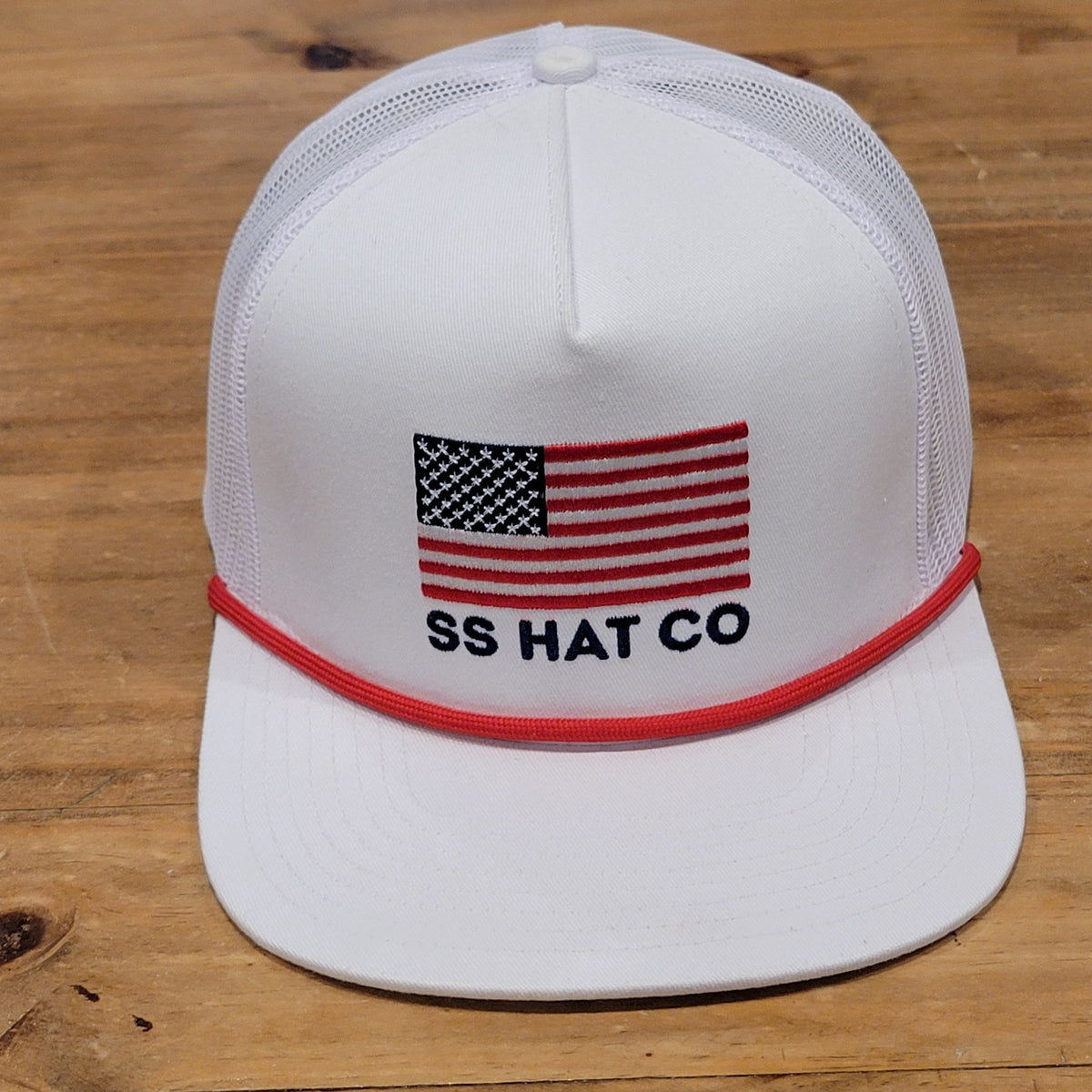 Southern String Hat Co Snapback Trucker White Mesh USA Flag Rope SS Hat One Size