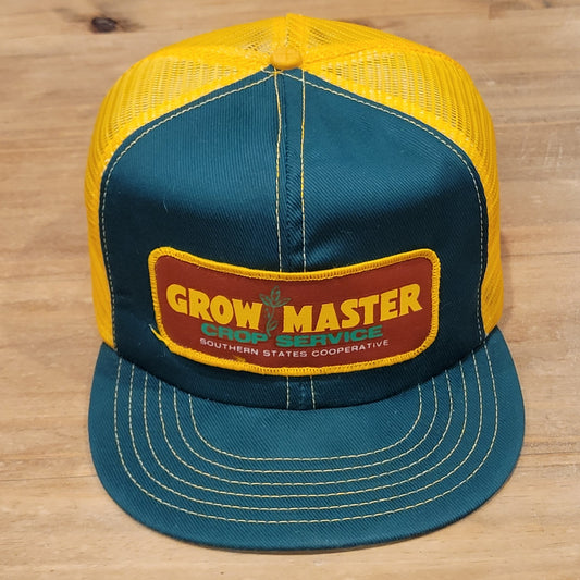 Vintage Grow Master Snapback Trucker Big Patch Farm Plant Mesh  Green 80s 90s