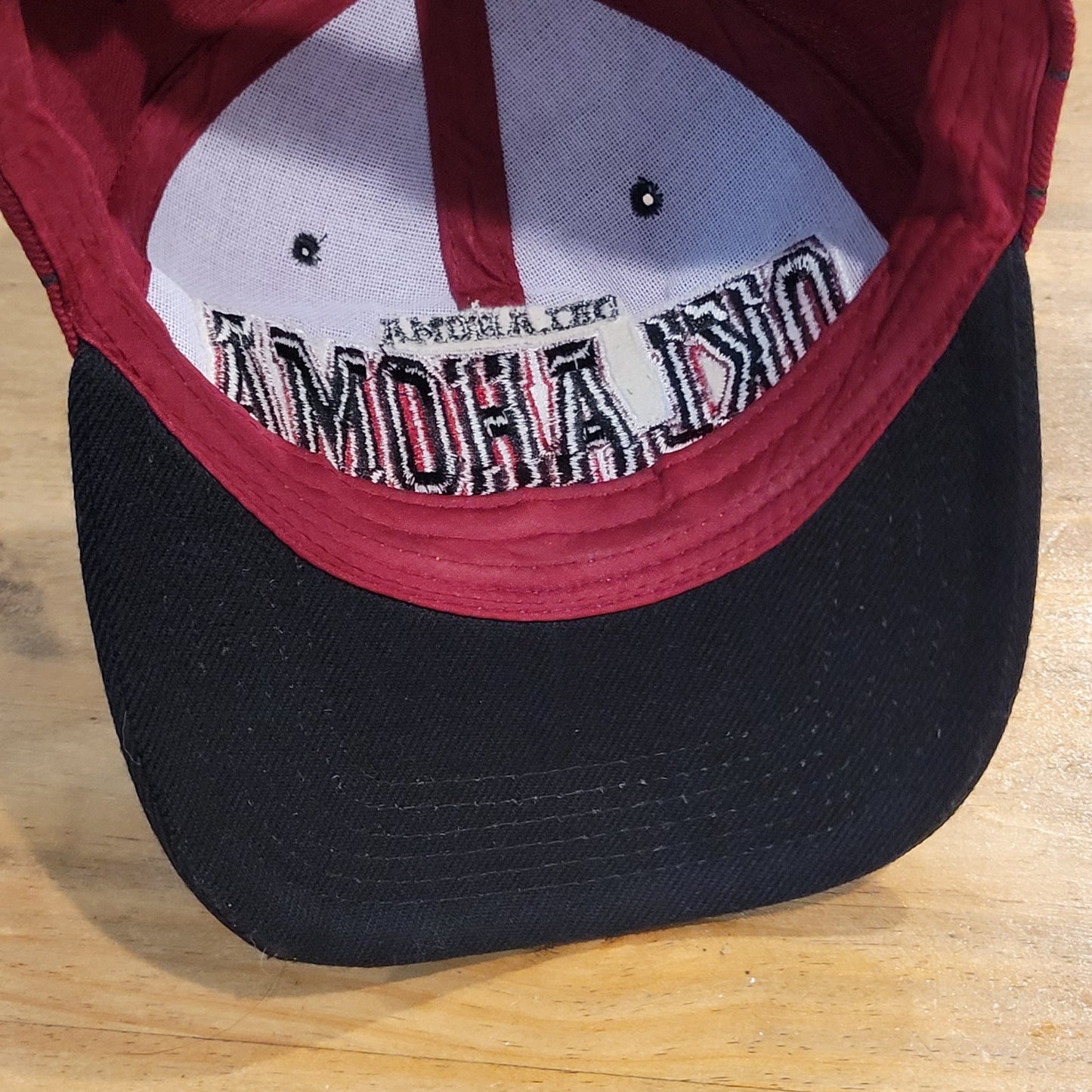 Vintage Oklahoma Sooners OU Red Black Pin Stripe 90s Y2K Snapback Hat Cap