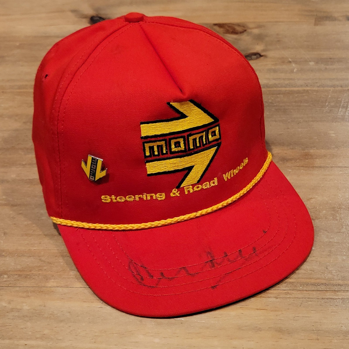 Vintage Momo Steering & Road Wheels Hat Strap Back 80s 90s Made USA Red Rope Car