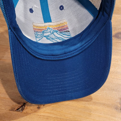 Patagonia Trucker Hat Cap Snapback Blue Embroidered Mountains Mesh Back Outdoor