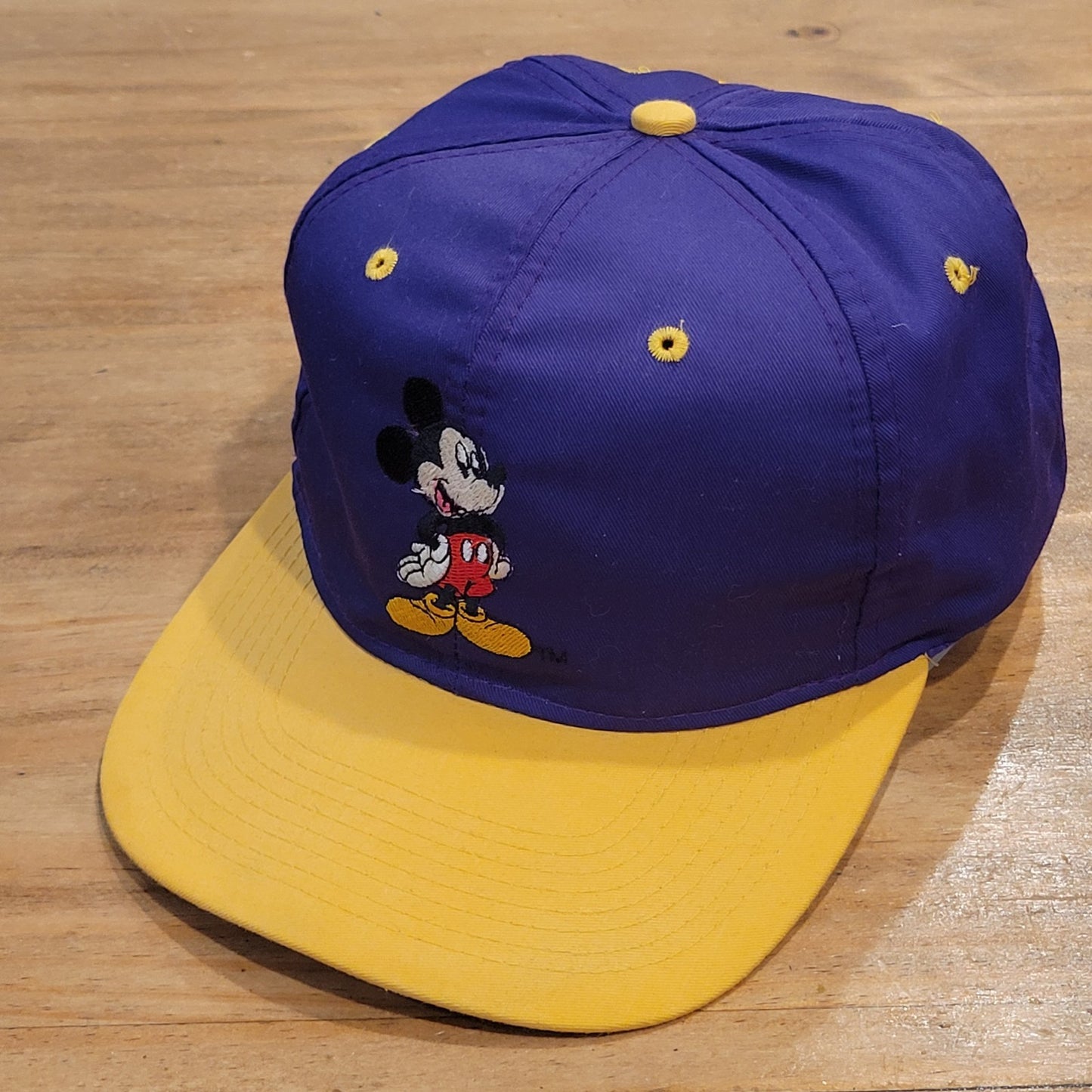 Vintage Mickey Mouse Hat Snapback Purple Yellow Disney Block Spell Out One Size