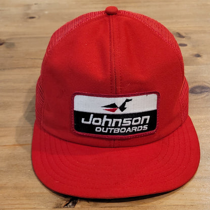 Vintage Johnson Outboards Motor Hat Snapback Red Fish Boating Patch Trucker
