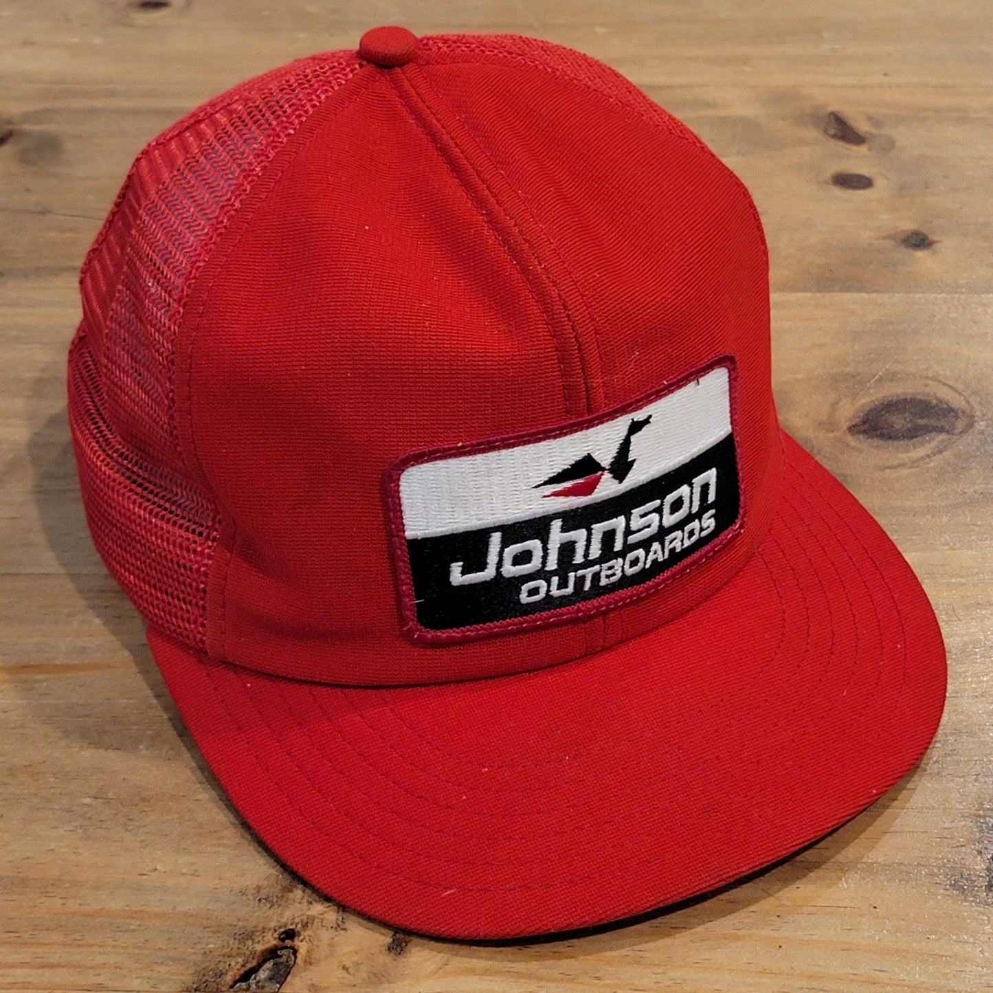 Vintage Johnson Outboards Motor Hat Snapback Red Fish Boating Patch Trucker