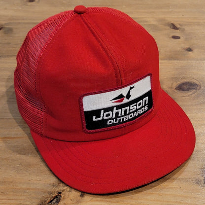 Vintage Johnson Outboards Motor Hat Snapback Red Fish Boating Patch Trucker