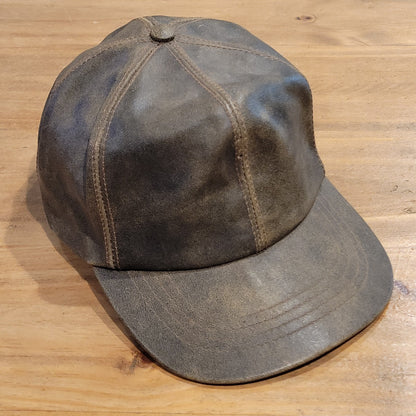 Vtg Cabela's Genuine Leather Hunting Hat Cap Strapback Made in USA Brown Sidney