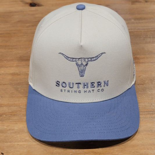 Simply Southern Hat Cap Snapback Beige Blue Cow Steer Skull Logo Cowboy Western