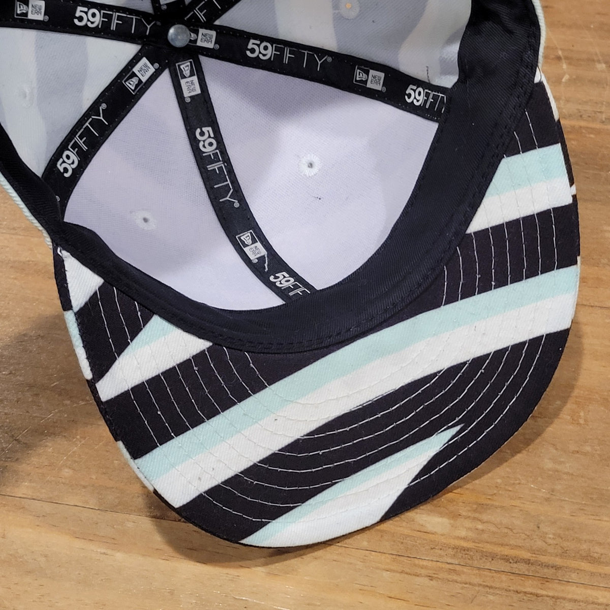 Kenzo X New Era Hat Size 7 1/2 Black White Striped Back Spell Out 59Fifty