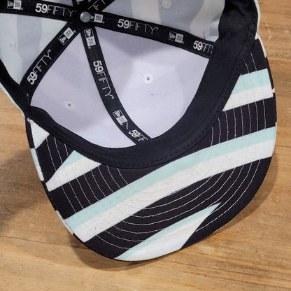 Kenzo X New Era Hat Size 7 1/2 Black White Striped Back Spell Out 59Fifty