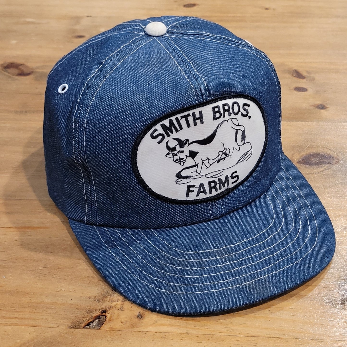 Vintage Smith Bros. Farms Denim Hat 80s Trucker Cow Farm Patch Cowboy Ranch