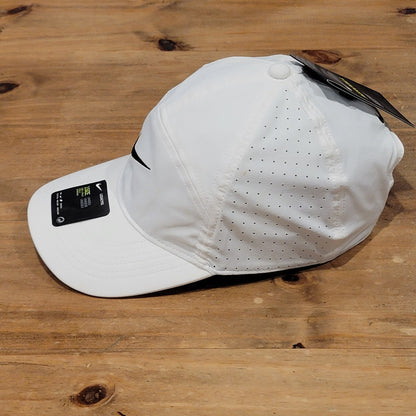 Nike Aero Bill Panel HAt Cap Strap Back White Black Swoosh Running Adjustable