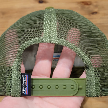 Patagonia Hat Snapback Green Trucker Mesh Back Outdoor Mountain Spell Out Faded