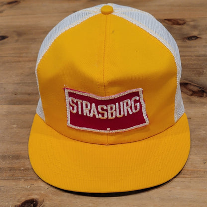 Vintage Strasburg Trucker Hat Snapback Yellow Red Patch Railroad Train One Size