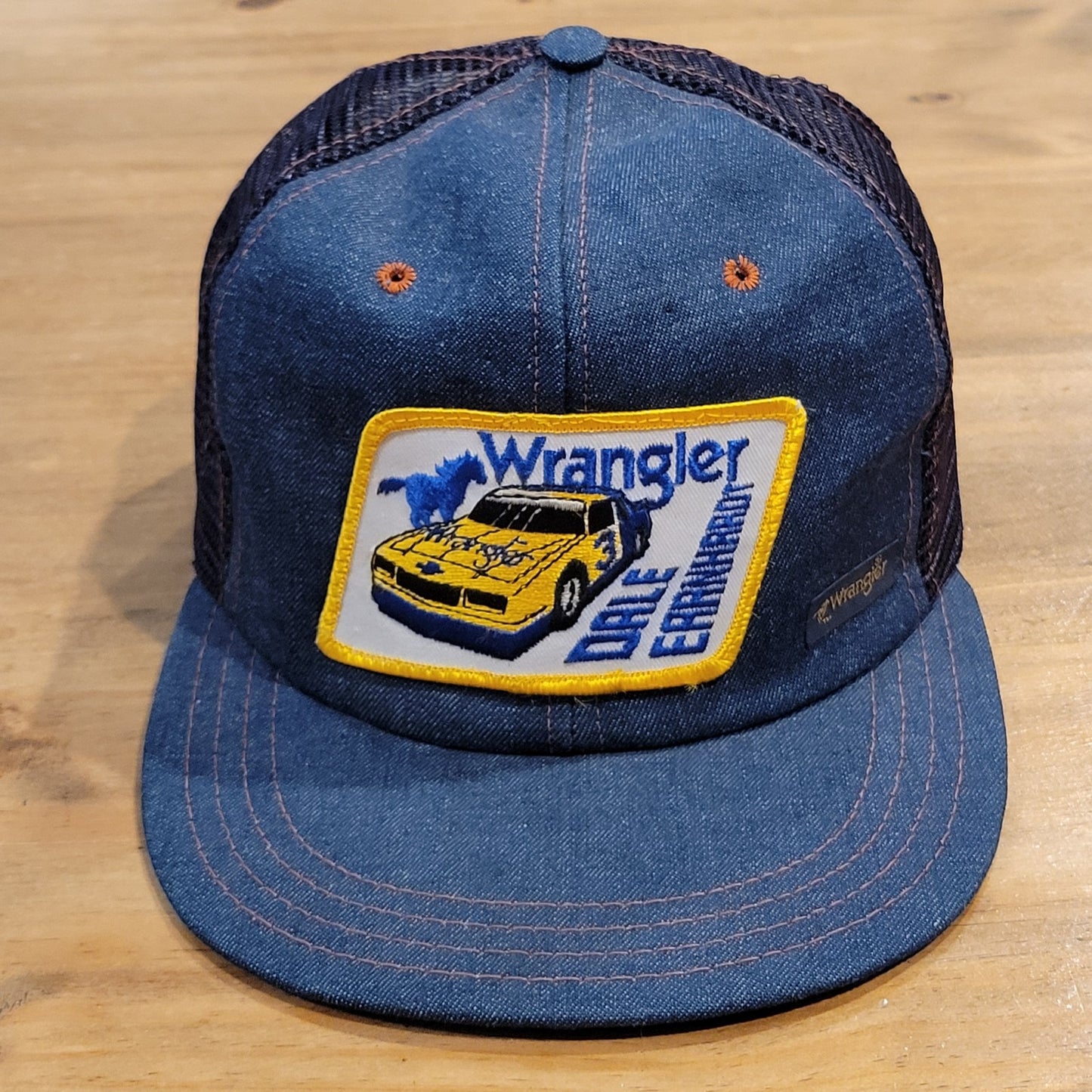 Vintage Dale Earnhardt Wrangler Denim Patch Trucker Hat AJD NASCAR Race 80s