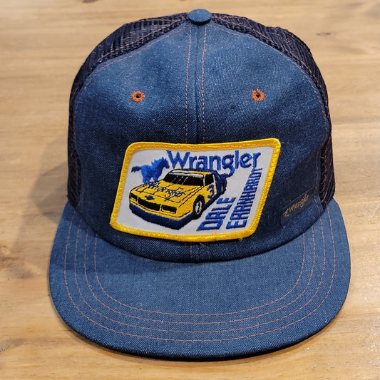 Vintage Dale Earnhardt Wrangler Denim Patch Trucker Hat AJD NASCAR Race 80s