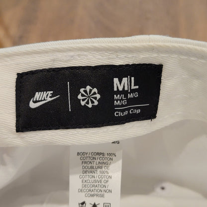 Nike Hat Cap Strap Back White Black Swoosh Spell Out Logo Dad Cotton One Size