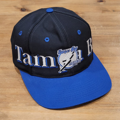 Tampa Bay Lightning Hat Snapback Logo 7 Wrap Spell Out Black Dome 90s NHL