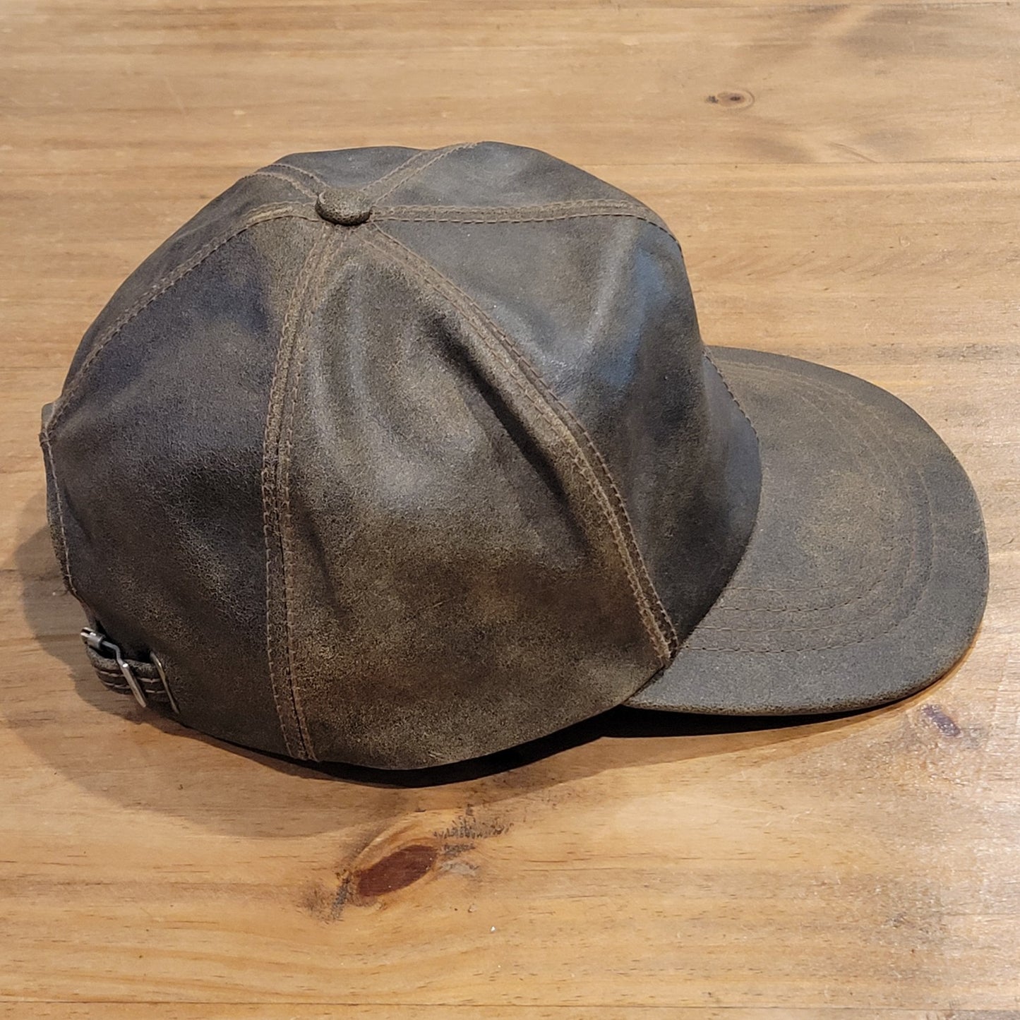 Vtg Cabela's Genuine Leather Hunting Hat Cap Strapback Made in USA Brown Sidney