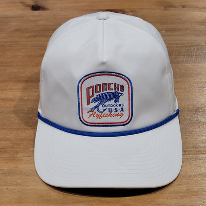 Poncho Outdoors Fly Fishing Hat Cap Snapback White Rope One Size Adjustable
