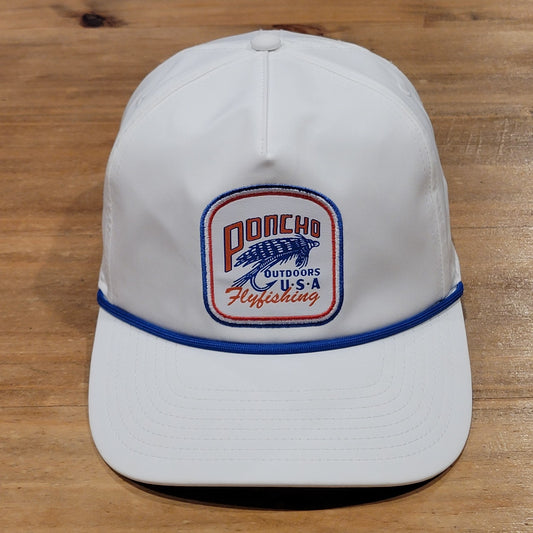 Poncho Outdoors Fly Fishing Hat Cap Snapback White Rope One Size Adjustable