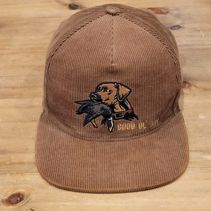 Mucker Bucket Corduroy Hat Snapback Brown Dog Hunting Duck Embroidered