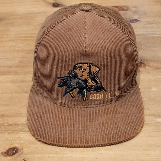 Mucker Bucket Corduroy Hat Snapback Brown Dog Hunting Duck Embroidered