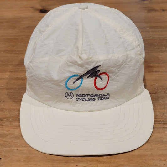 Vintage Motorola Cycling Team Hat Snapback White Made USA Bike Riding Cycle