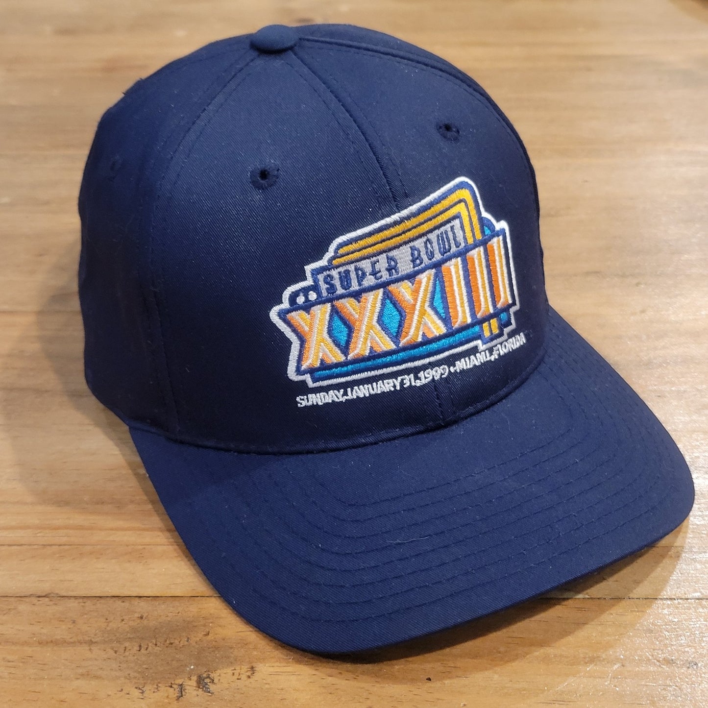 Vintage Super Bowl XXXIII Hat Snapback Black ANNCO Denver Broncos Miami FL Blue