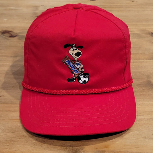 Vintage 1994 World Cup Snickers Striker Dog Mascot Snapback Hat Red USA 94 Cap