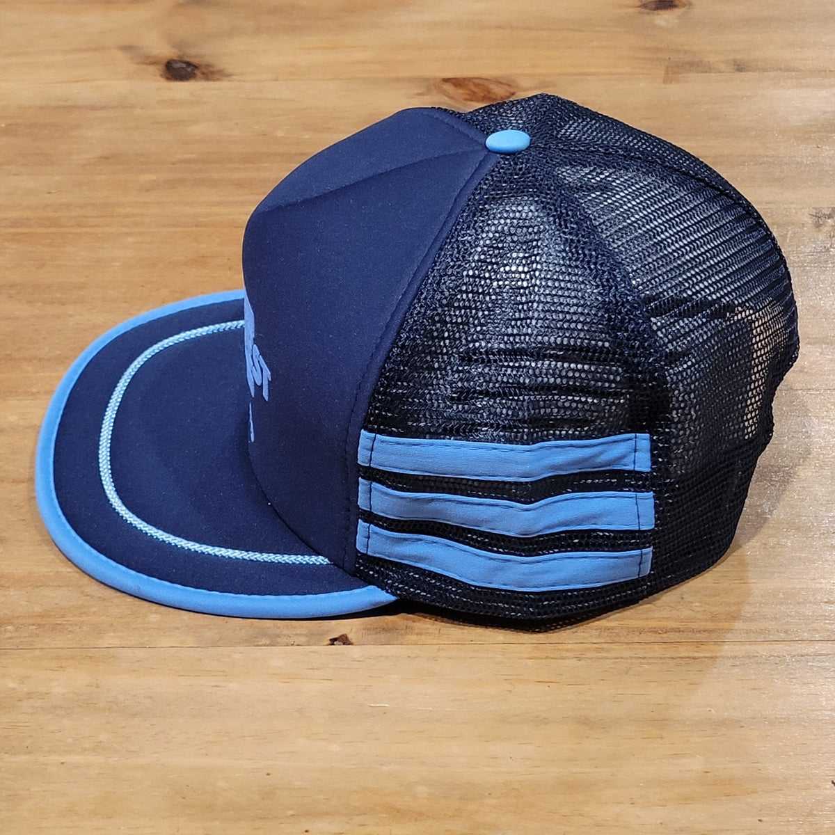 Vintage Car Quest 3 Stripe Trucker Hat Cap Snapback Blue Mesh Back 80s 90s
