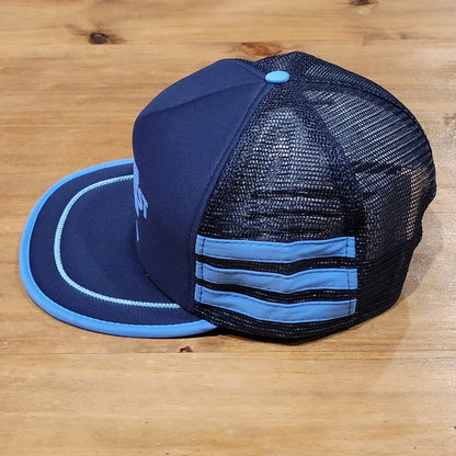 Vintage Car Quest 3 Stripe Trucker Hat Cap Snapback Blue Mesh Back 80s 90s